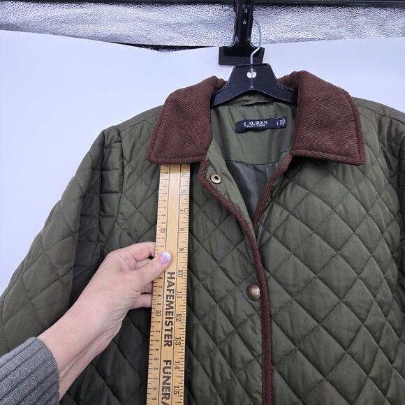Lauren Ralph Lauren LRL Quilted Barn Coat Women's LG Green Chore Jacket Corduroy - Picture 8 of 16
